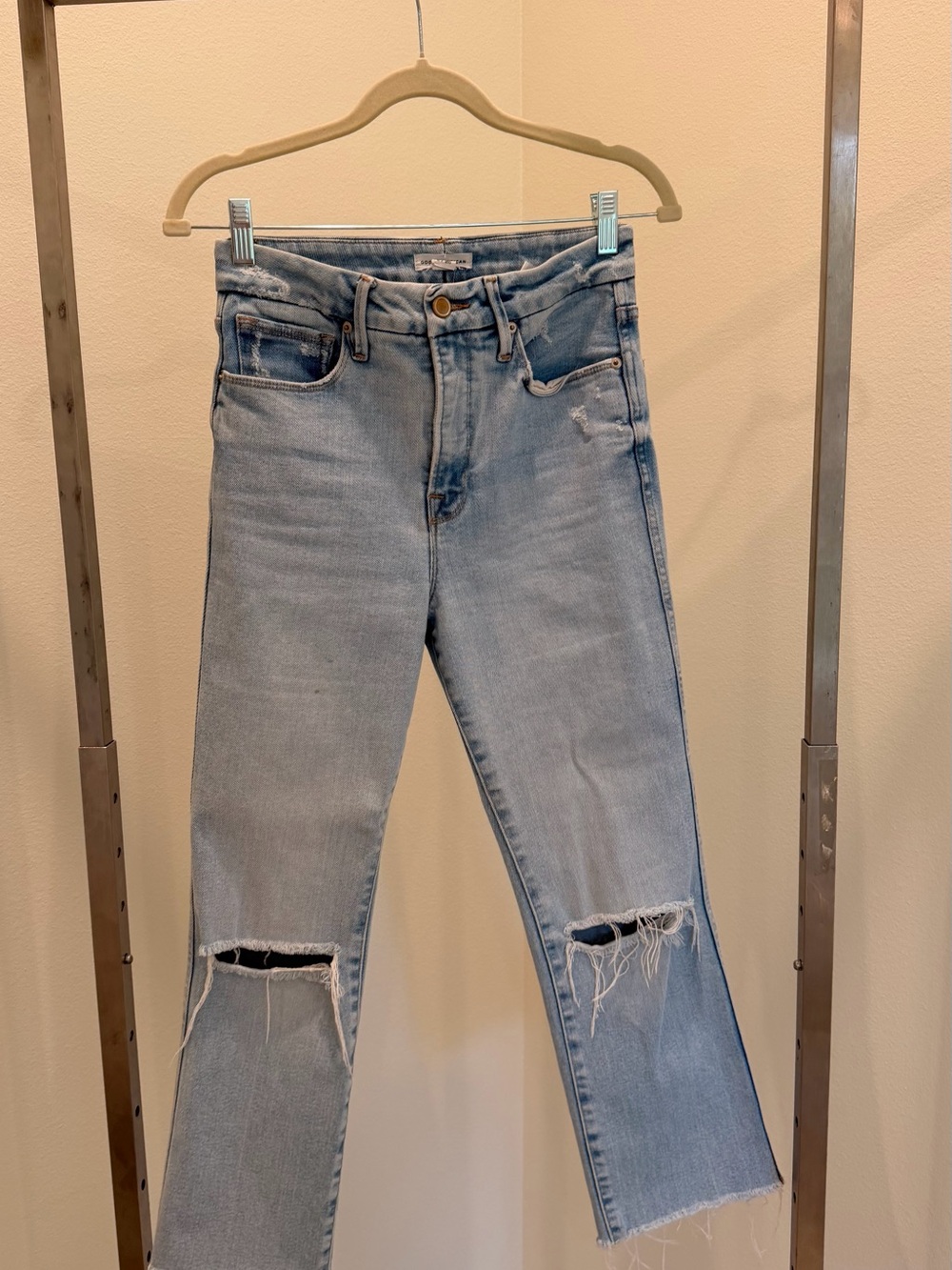 Good American Light Blue Distressed Wide Leg Jeans